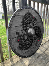 Load image into Gallery viewer, Fenrir Grey Wolf Authentic Battleworn Viking Shield