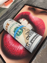 Load image into Gallery viewer, 3D PUT YOUR MONEY WHERE YOUR MOUTH IS red lips new money  EDITION Sculpture