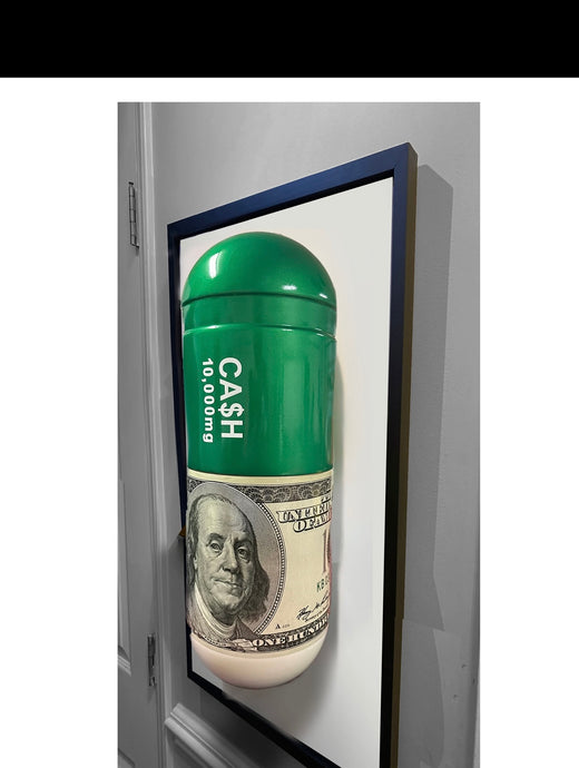 Money Addiction giant pill sculpture