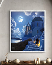 Load image into Gallery viewer, Moon lit Santorini Greece Original Oil Painting on Canvas