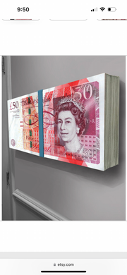 British 60 pound  big Money Stack 3D ready to  hang wall Sculpture