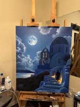 Load image into Gallery viewer, Moon lit Santorini Greece Original Oil Painting on Canvas