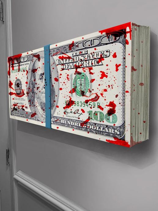 Big BLOOD Money (old 100) Stack 3D ready to hang wall Sculpture