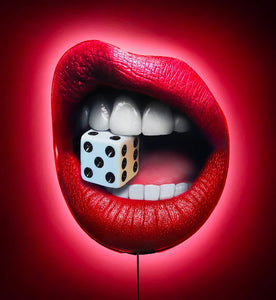 Roll the Dice Diamond Dusted Resin and RED NEON LED Collector's Edition  Print READY-TO-HANG  (EDITION OF 25)