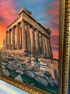 Acropolis Greece at Dusk Original Oil Painting on Canvas