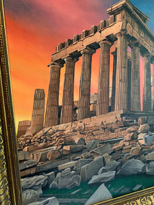 Acropolis Greece at Dusk Original Oil Painting on Canvas