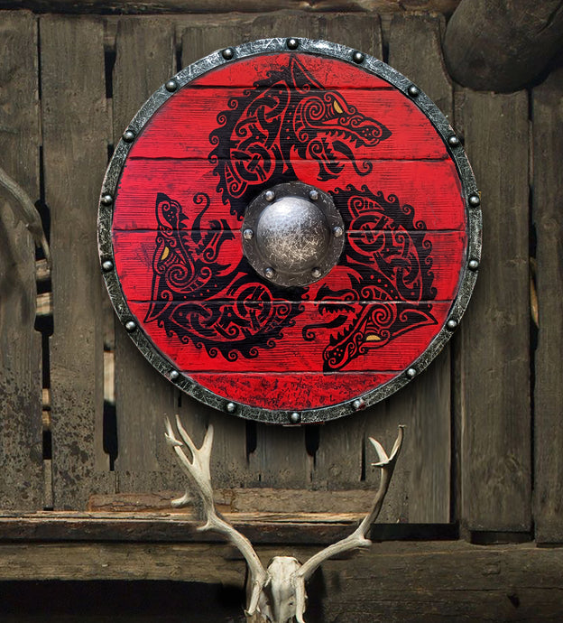 Fenrir RED Wolf Authentic Battleworn Viking Shield