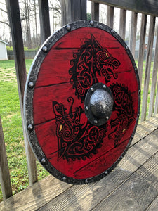 Fenrir RED Wolf Authentic Battleworn Viking Shield
