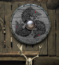 Load image into Gallery viewer, Fenrir Grey Wolf Authentic Battleworn Viking Shield