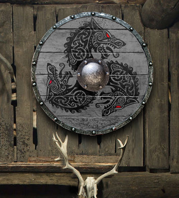 Fenrir Grey Wolf Authentic Battleworn Viking Shield