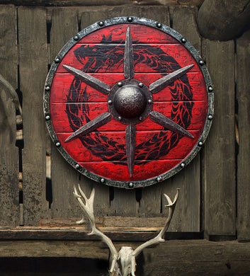 Red Ouroboros Spiked Viking Battleworn Shield